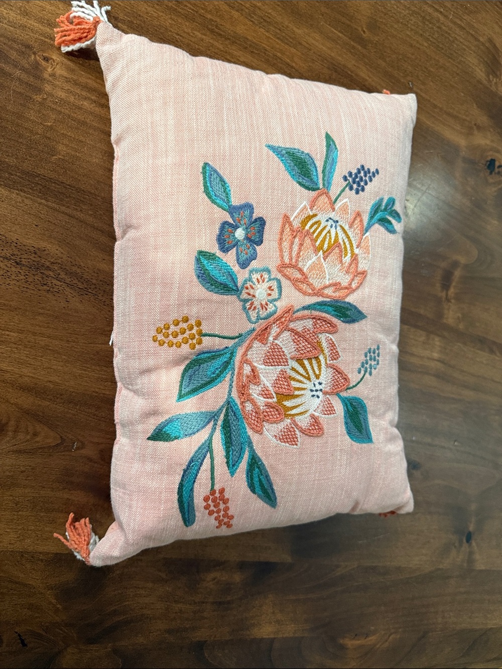 Embroidered Floral Pink Throw Pillow - Brand: